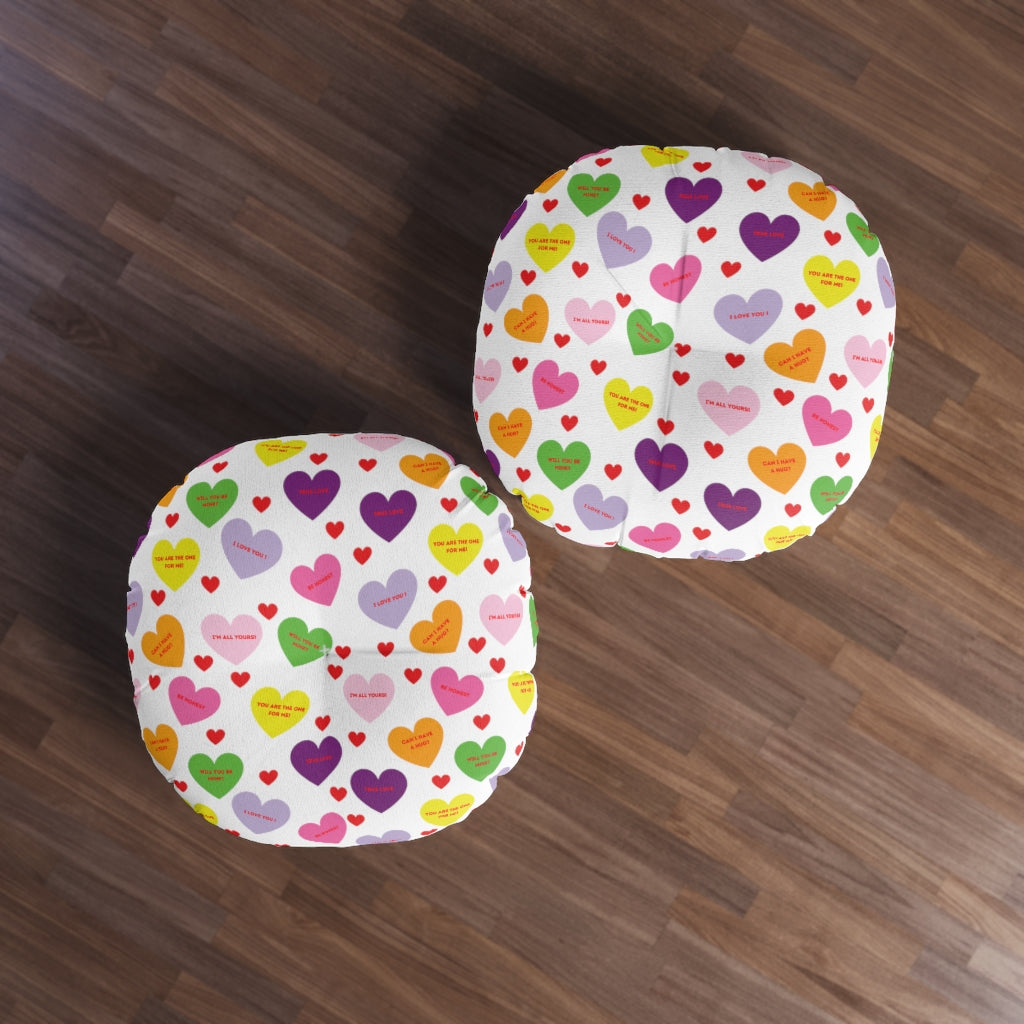 Sweet Tart Hearts Tufted Round Floor Pillow