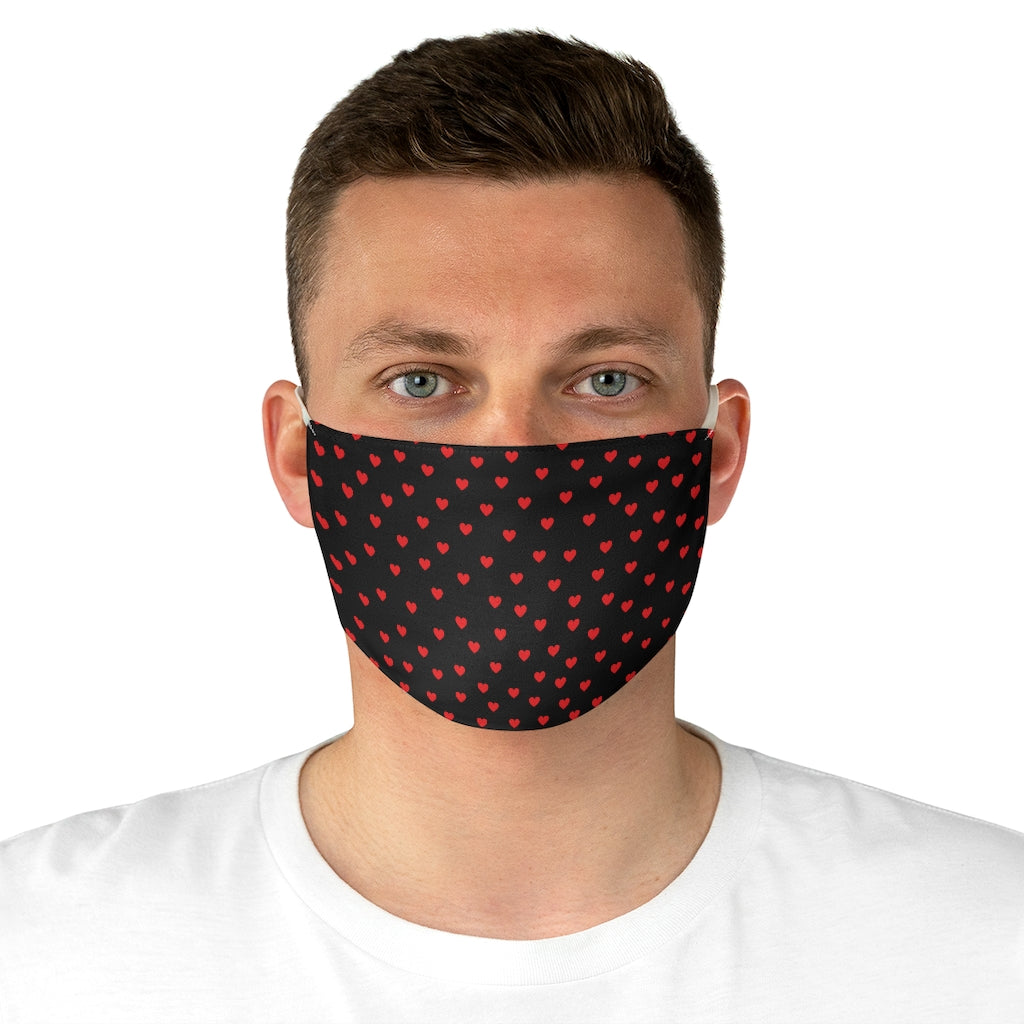 Valentine's Red Hearts Black Fabric Face Mask