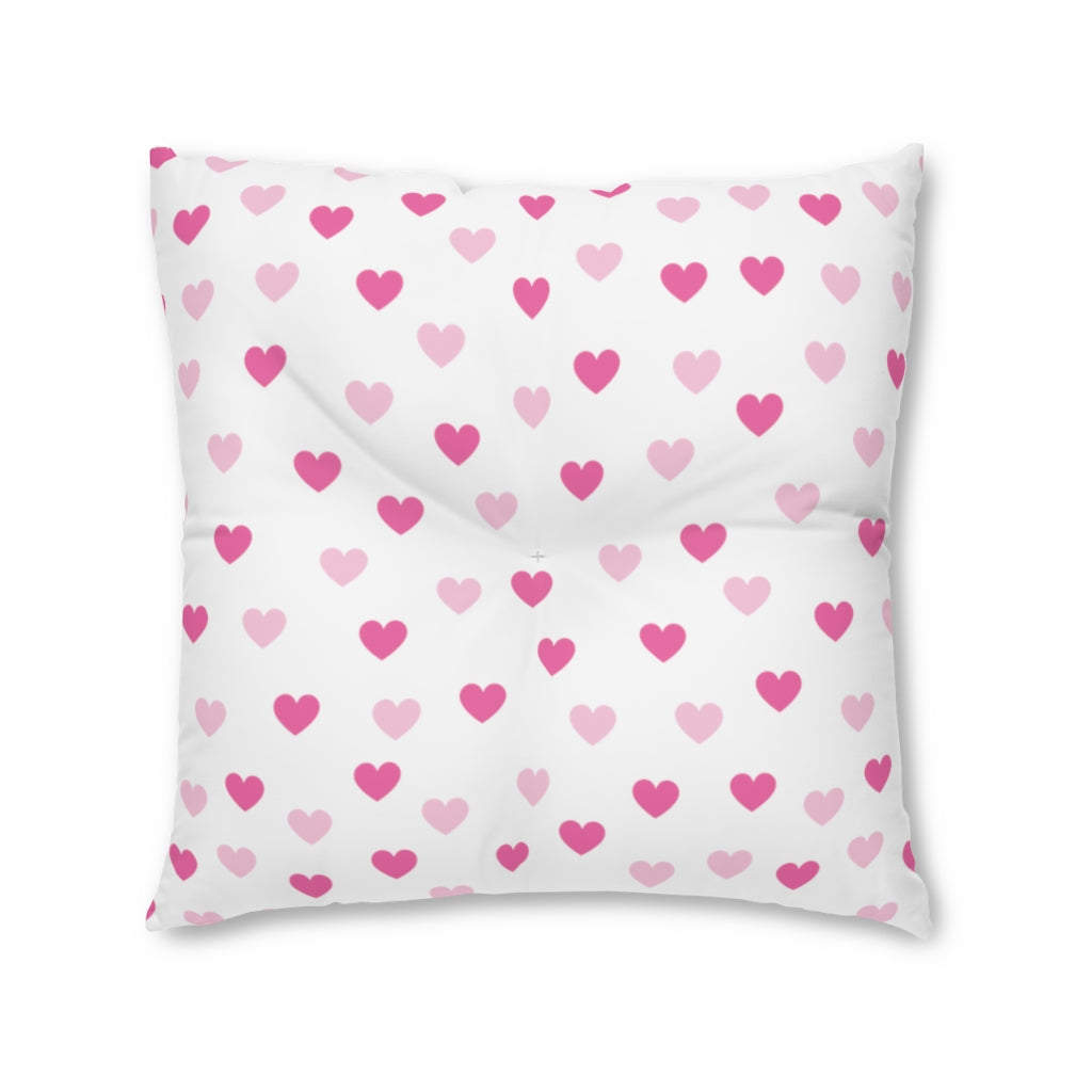 Pink Hearts Tufted Square Floor Pillow