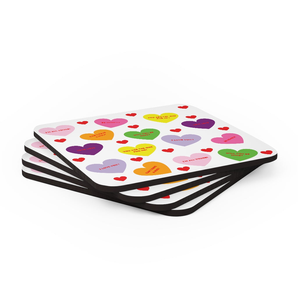 Sweet Tart Hearts Cork Back Coaster