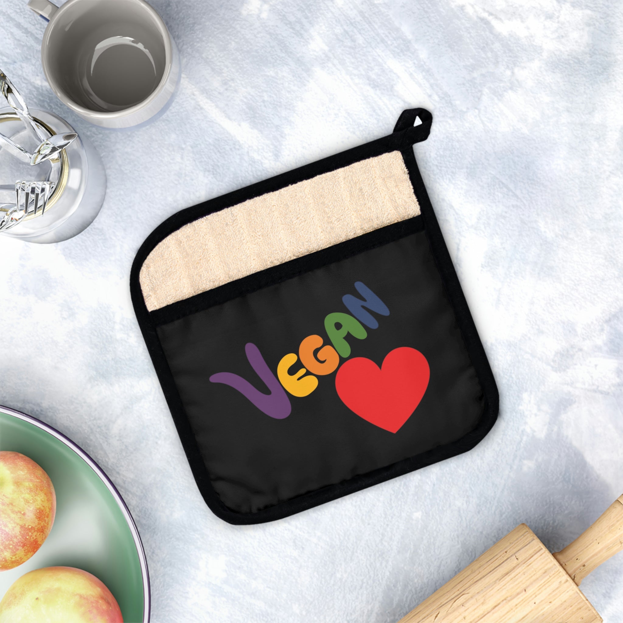 Vegan Heart Pot Holder with Pocket