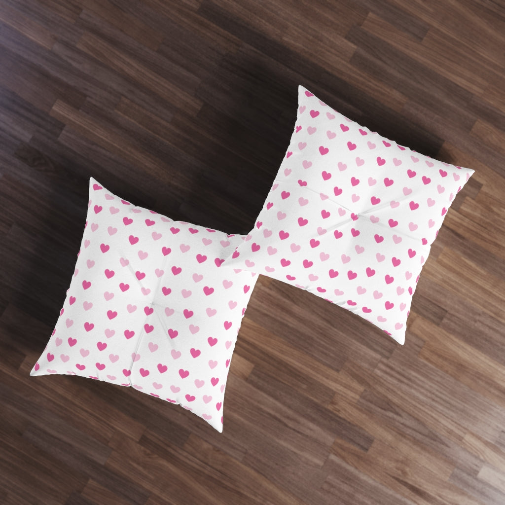 Pink Hearts Tufted Square Floor Pillow