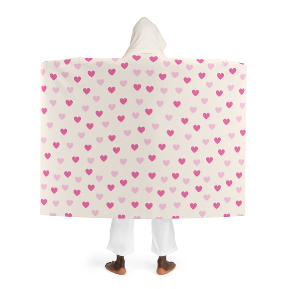 Pink Hearts Hooded Sherpa Fleece Blanket