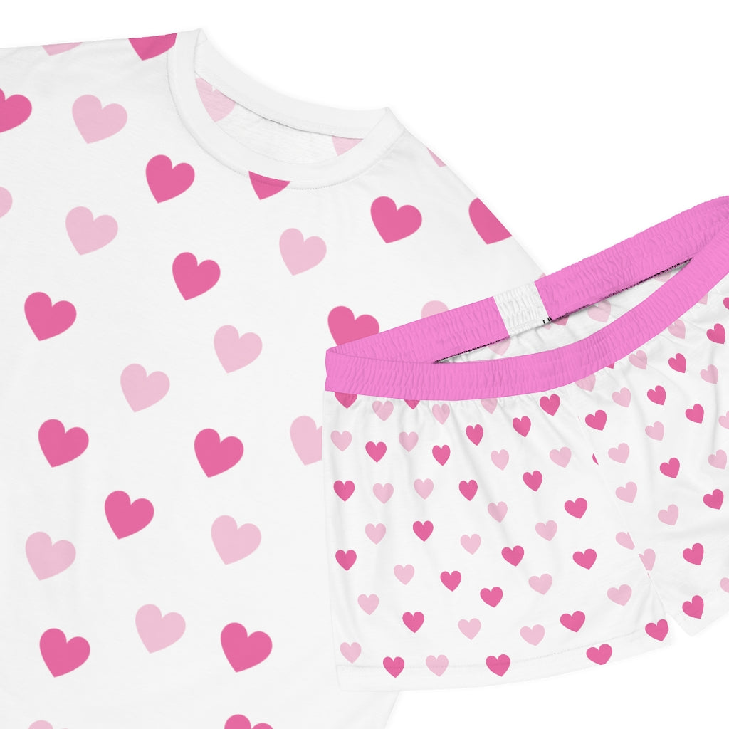 Pink Hearts Ladies Short Pajama Set