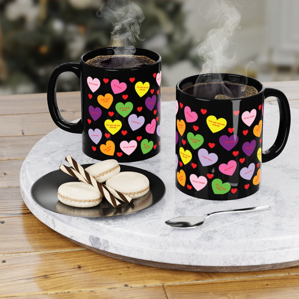 Valentine's Sweet Tart Heart Black Coffee Mug, 11oz - 0