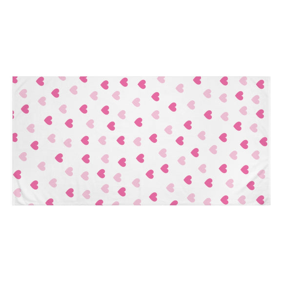 Pink Hearts Large Premium Towel