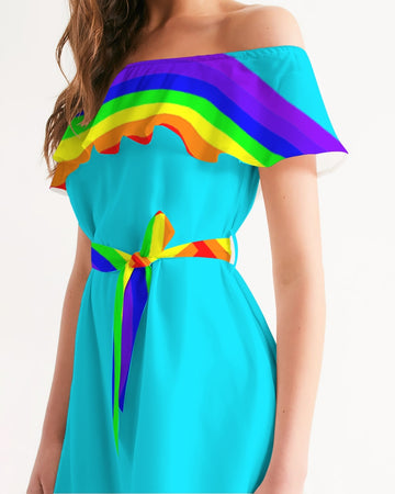 Rainbowbrite Aqua Ladies Aqua Off-Shoulder Dress