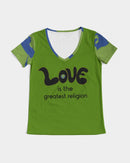 Love Is The Greatest Religion V-Neck Tee (QR CODE ON BACK for Brand Supporters)-3