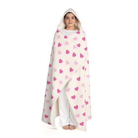 Pink Hearts Hooded Sherpa Fleece Blanket