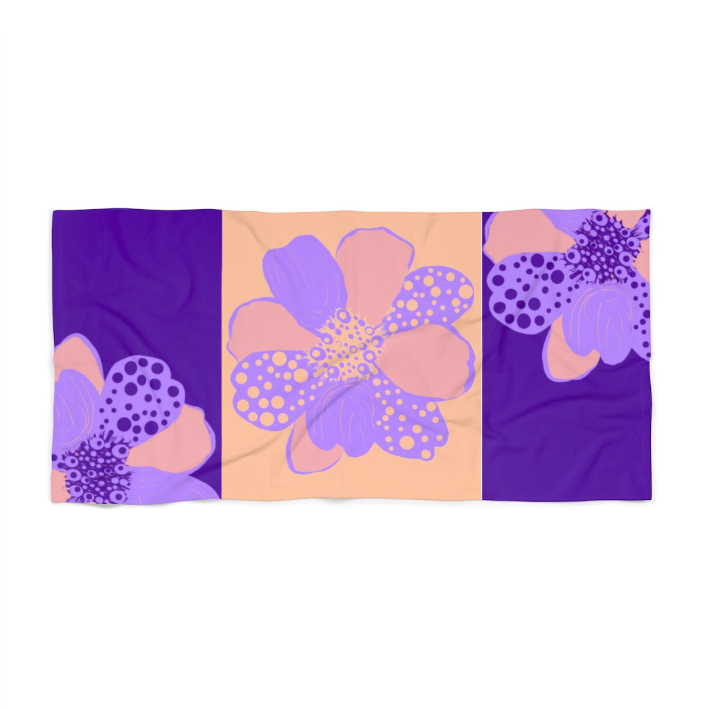 Care Flower Purple Beach Towel