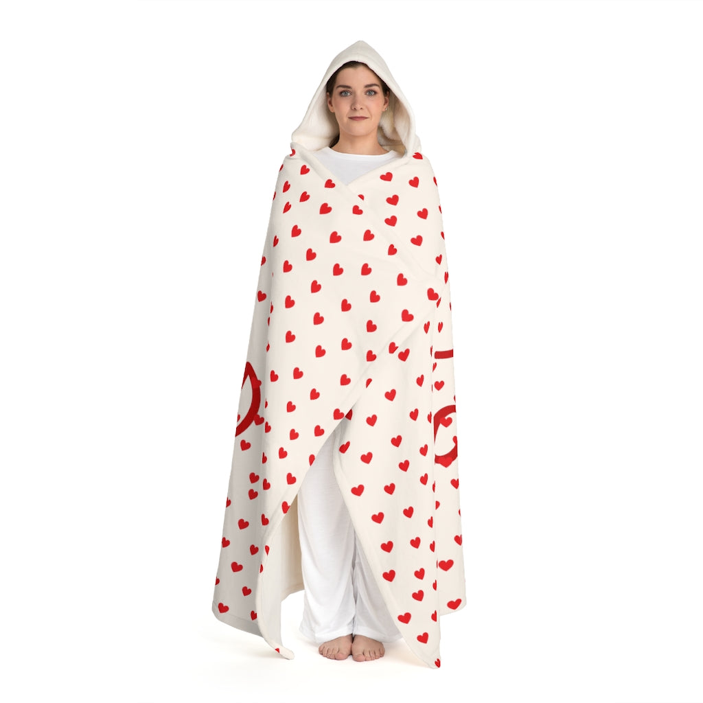 Valentine's Red Hearts Hooded Sherpa Fleece Blanket