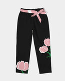 Peach Tulip Ladies Belted Tapered Black Pants-1