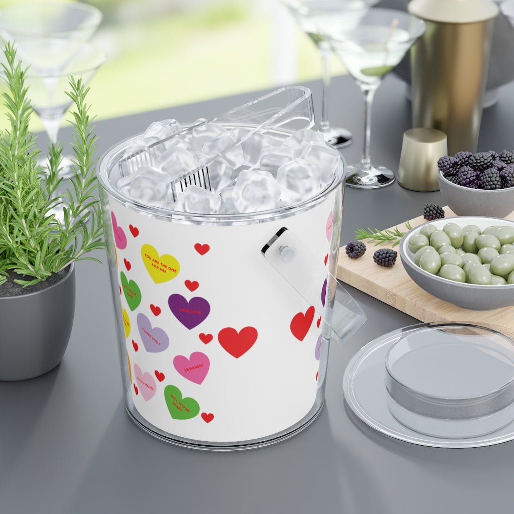 Sweet Tart Hearts White Ice Bucket with Tongs