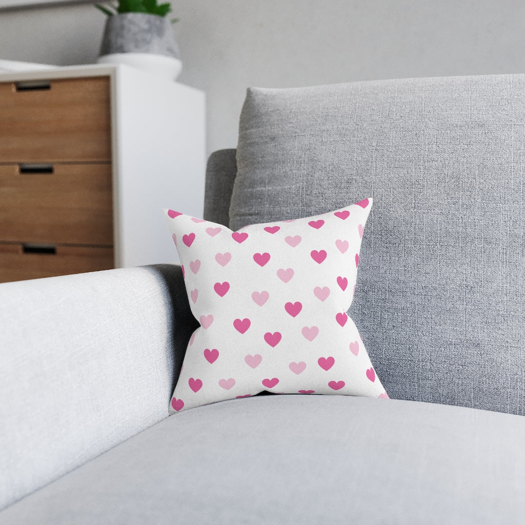 Pink Hearts 12x12 Square Pillow - White Back