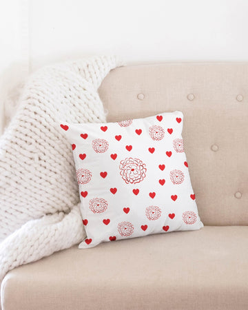Valentine's Red Hearts and Roses 16x16 Throw Pillow Case