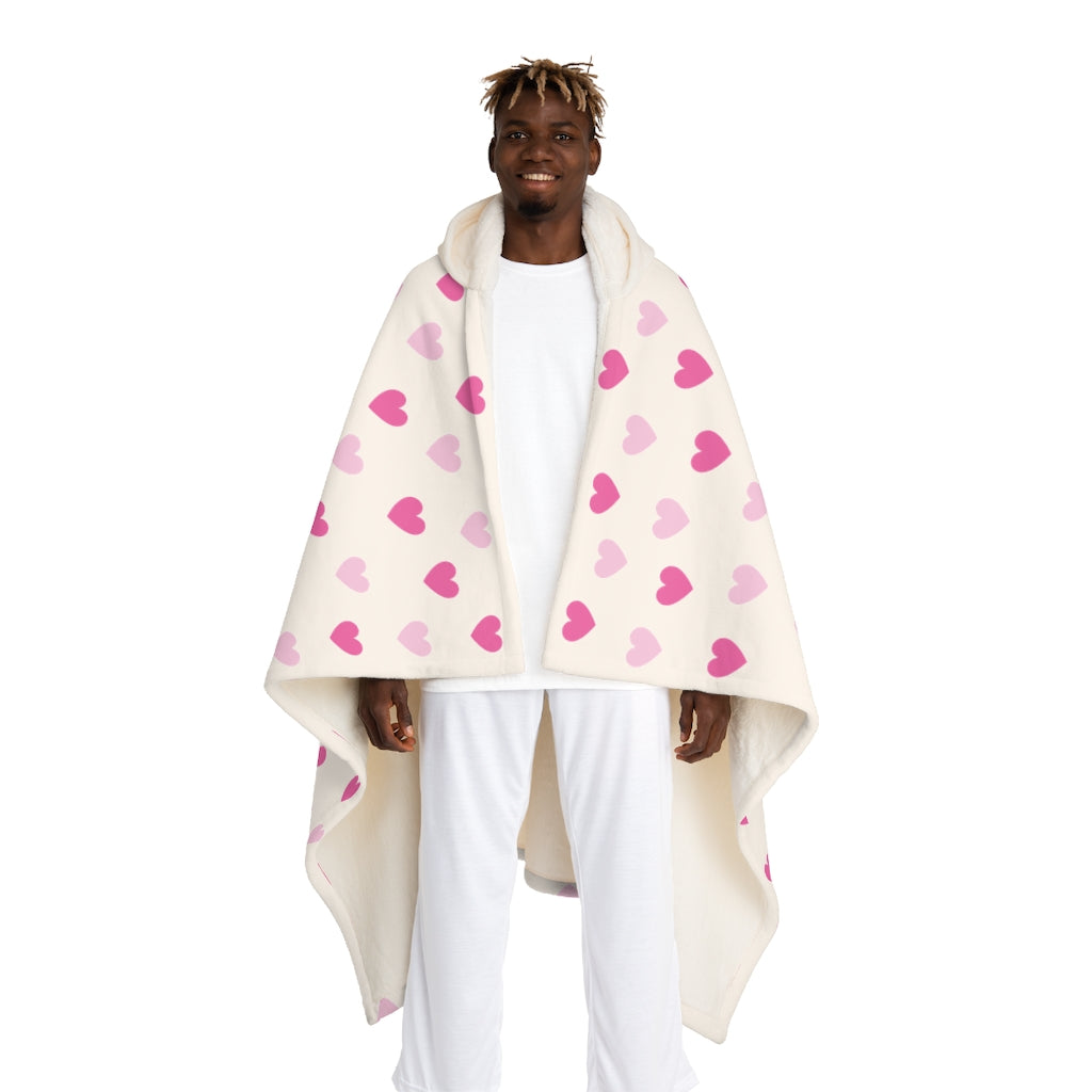 Pink Hearts Hooded Sherpa Fleece Blanket - 0