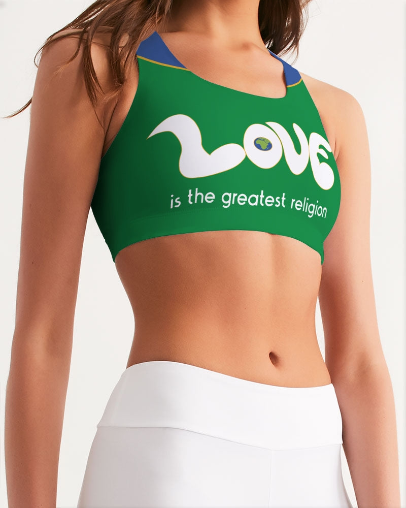 Love Is The Greatest Religion Ladies Seamless Sports Bra (QR CODE ON BACK FOR BRAND SUPPORTERS)