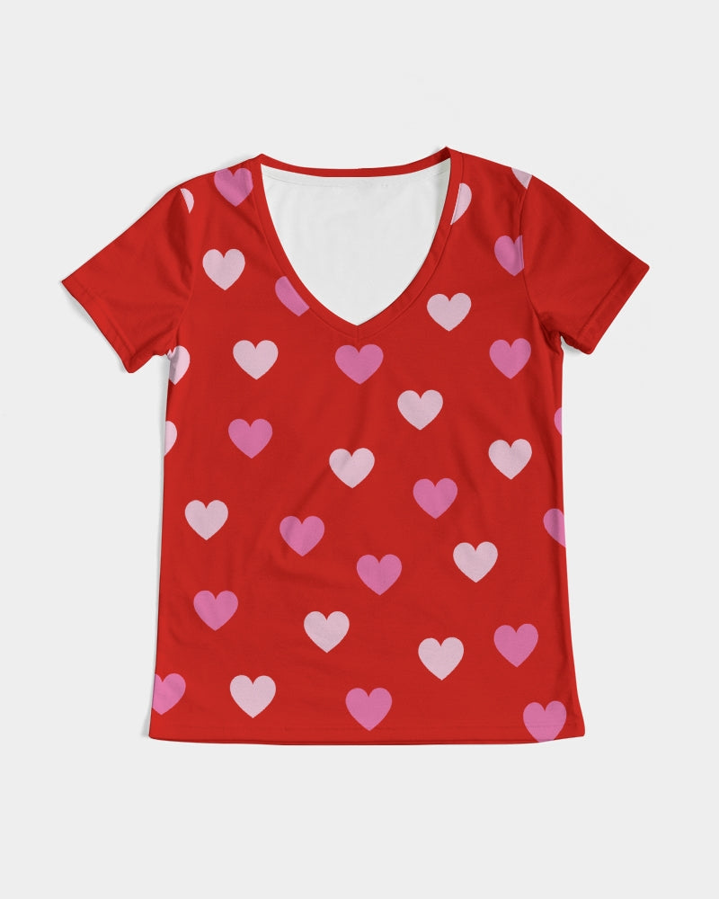 Pink Hearts Ladies V-Neck Tee