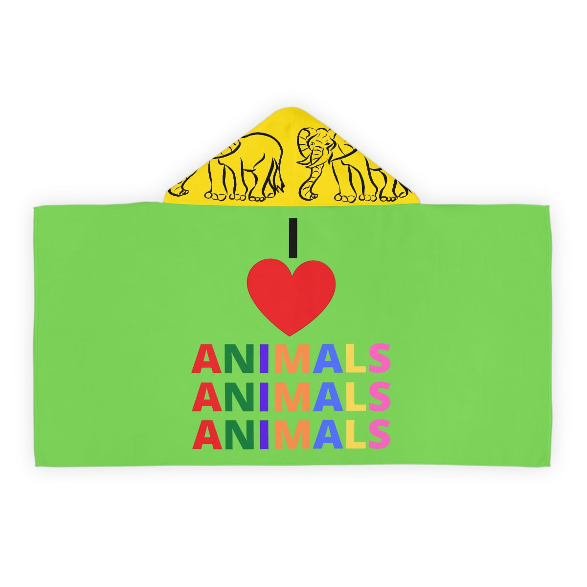 I LOVE ANIMALS Kids Hooded Towel