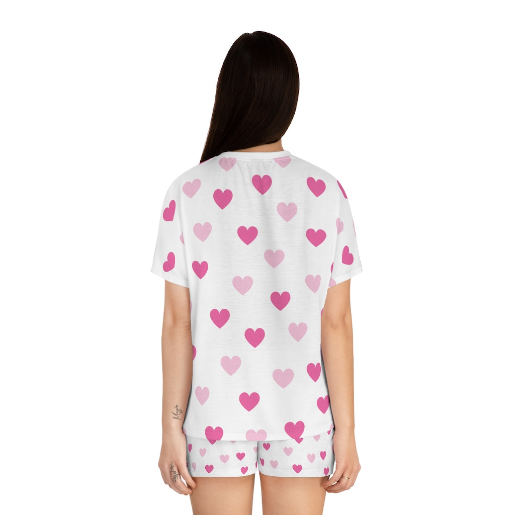 Pink Hearts Ladies Short Pajama Set - 0