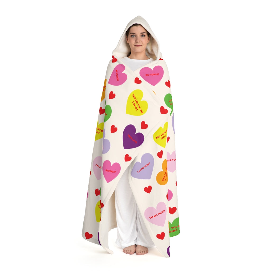 Valentine's Sweet Tart Hearts Hooded Sherpa Fleece Blanket