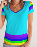Rainbowbrite Aqua Ladies V-Neck Tee-1