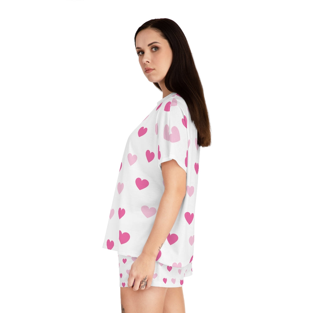 Pink Hearts Ladies Short Pajama Set