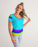 Rainbowbrite Aqua Ladies V-Neck Tee-4