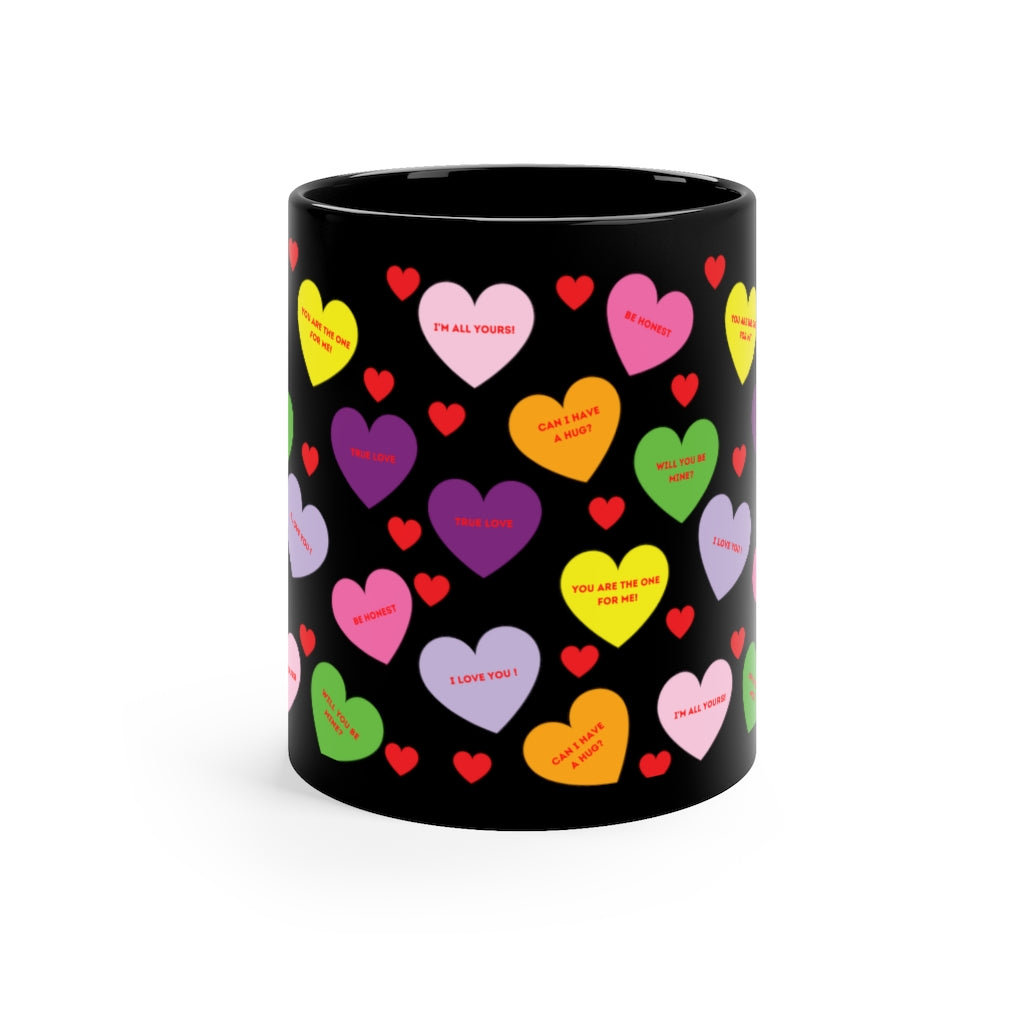 Valentine's Sweet Tart Heart Black Coffee Mug, 11oz