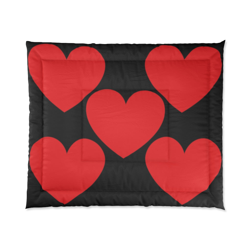 Big Red Heart Large Black Comforter