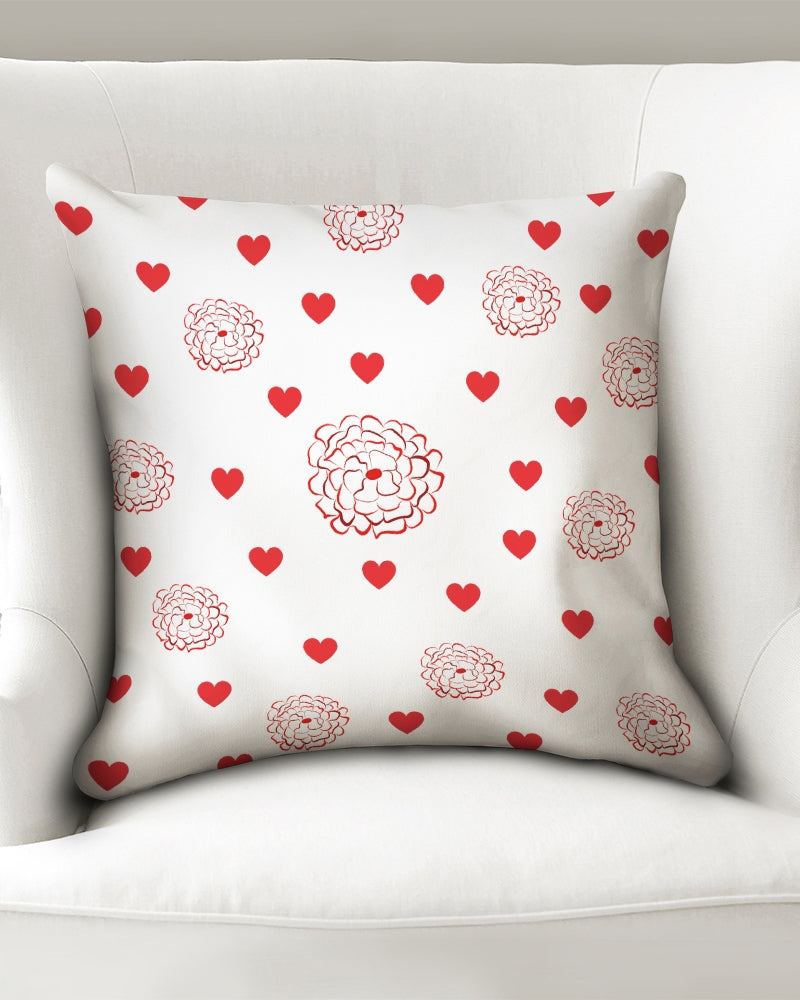 Valentine's Red Hearts and Roses 18x18 Throw Pillow Case - 0