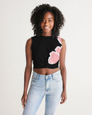 Peach Tulip Ladies Twist-Front Black Tank-3