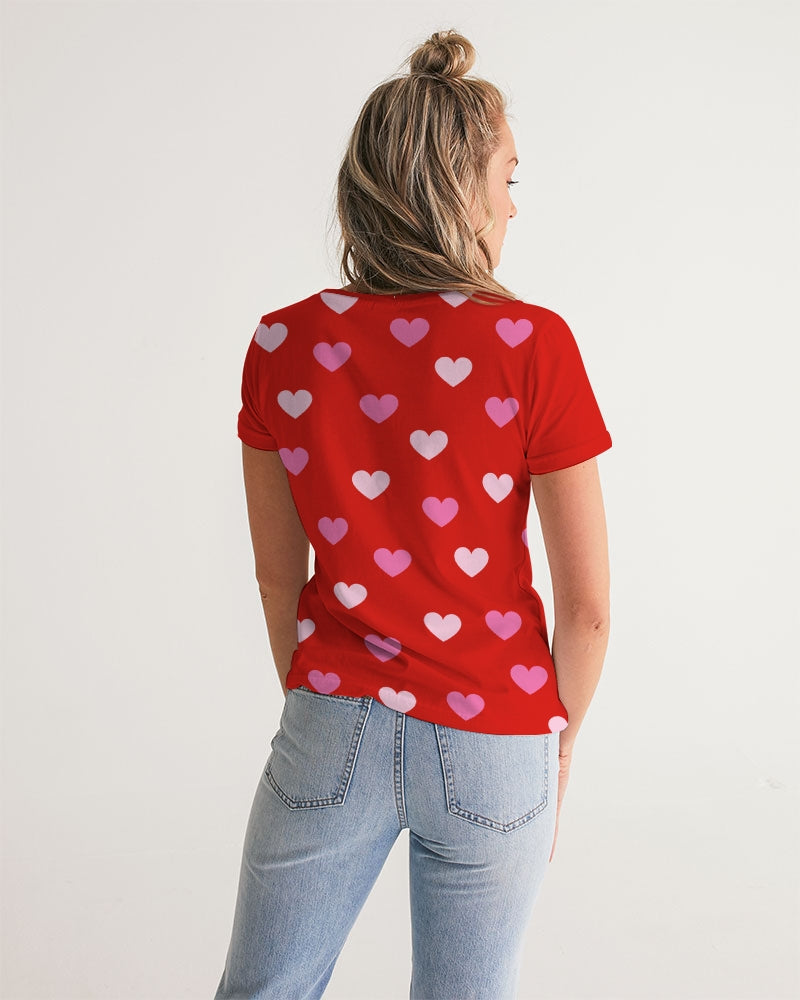 Pink Hearts Ladies V-Neck Tee - 0