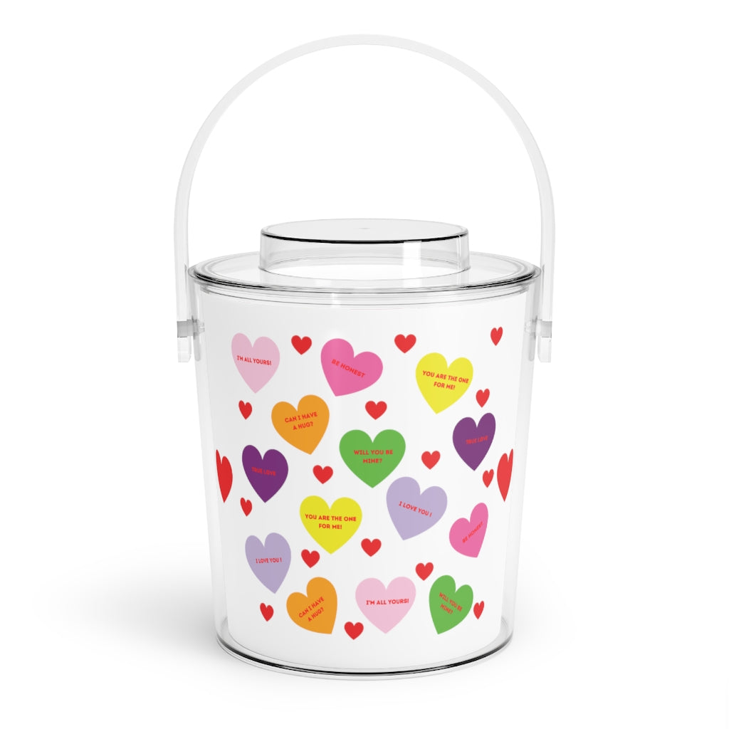 Sweet Tart Hearts White Ice Bucket with Tongs