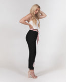 Peach Tulip Ladies Belted Tapered Black Pants-5
