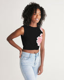 Peach Tulip Ladies Twist-Front Black Tank-4