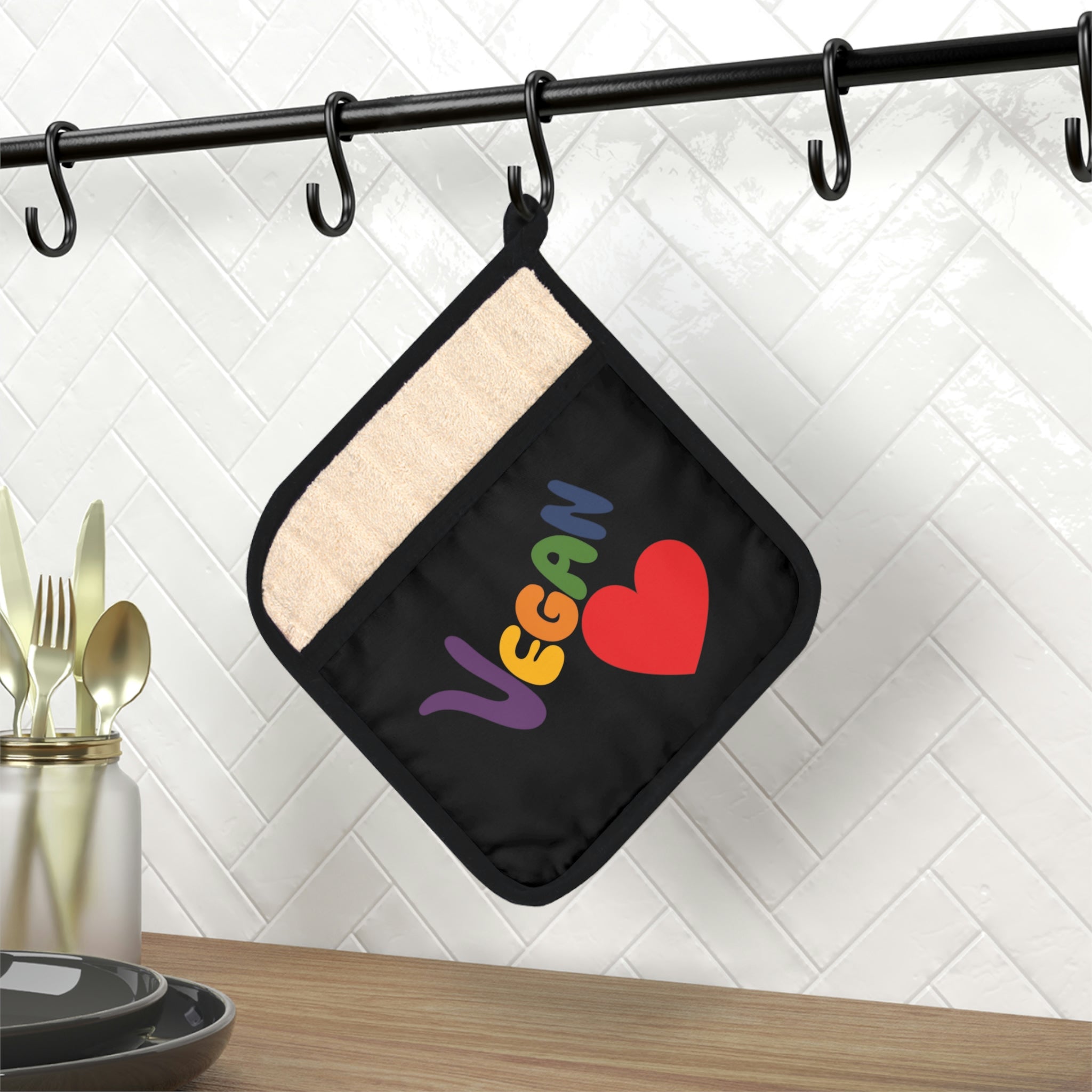 Vegan Heart Pot Holder with Pocket