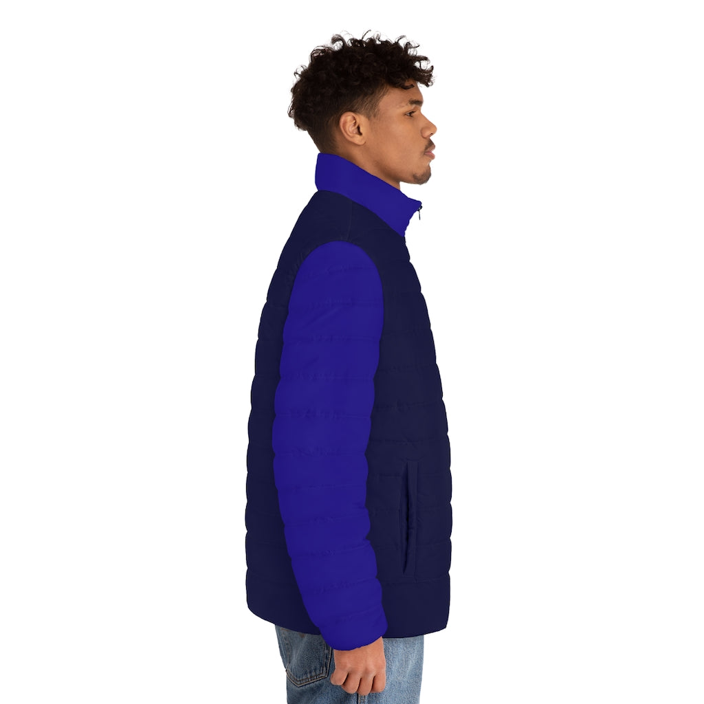 Men's Black and Blue Puffer Jacket