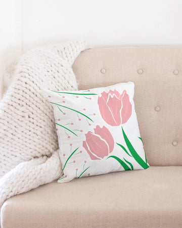 Peach Tulip Vine 16x16 Throw Pillow Case