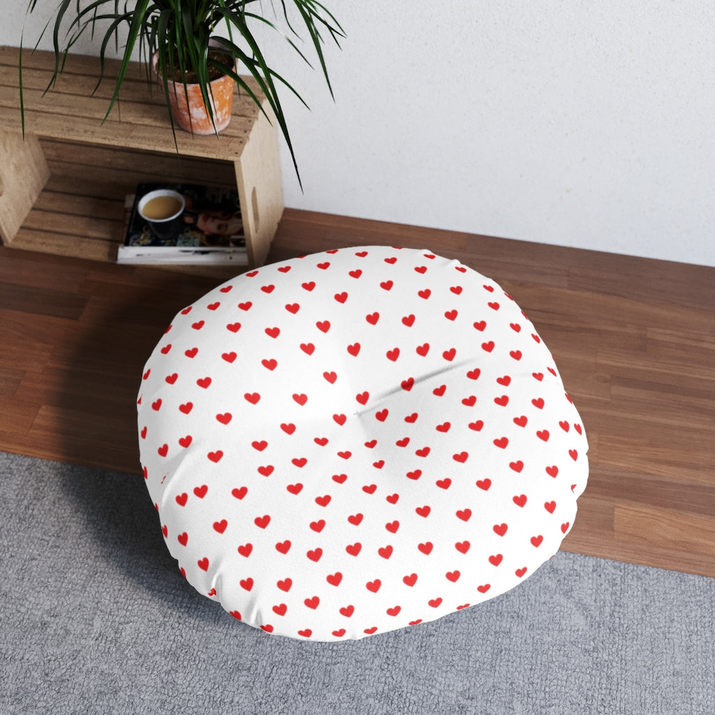 Red Hearts Tufted Round Floor Pillow - 0