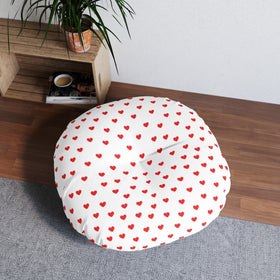 Red Hearts Tufted Round Floor Pillow - 0