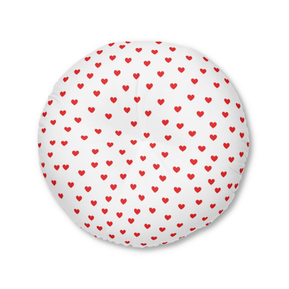 Red Hearts Tufted Round Floor Pillow