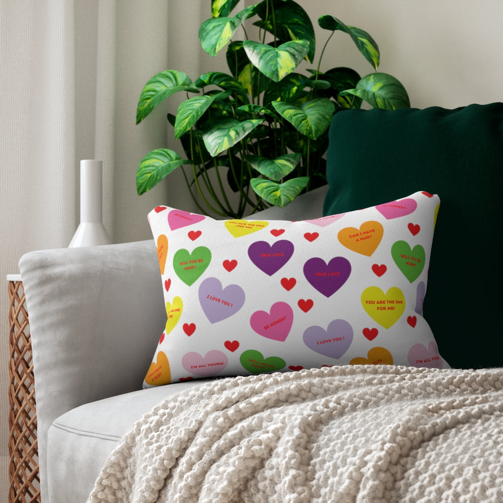 Sweet Tart Hearts Spun Polyester Lumbar Pillow