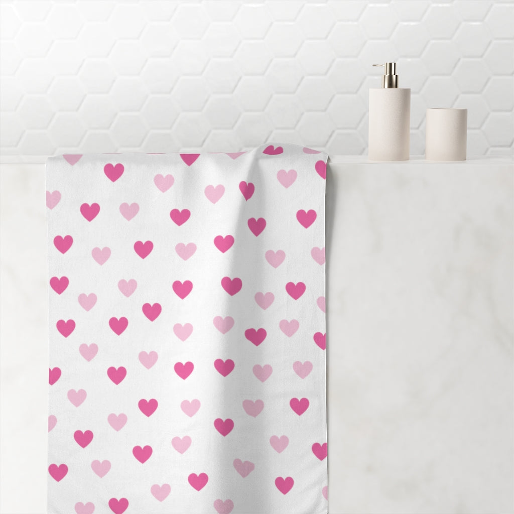 Pink Hearts Large Premium Towel