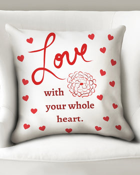 Valentine's Red Hearts (Love With Your Whole Heart)20x20 Throw Pillow Case