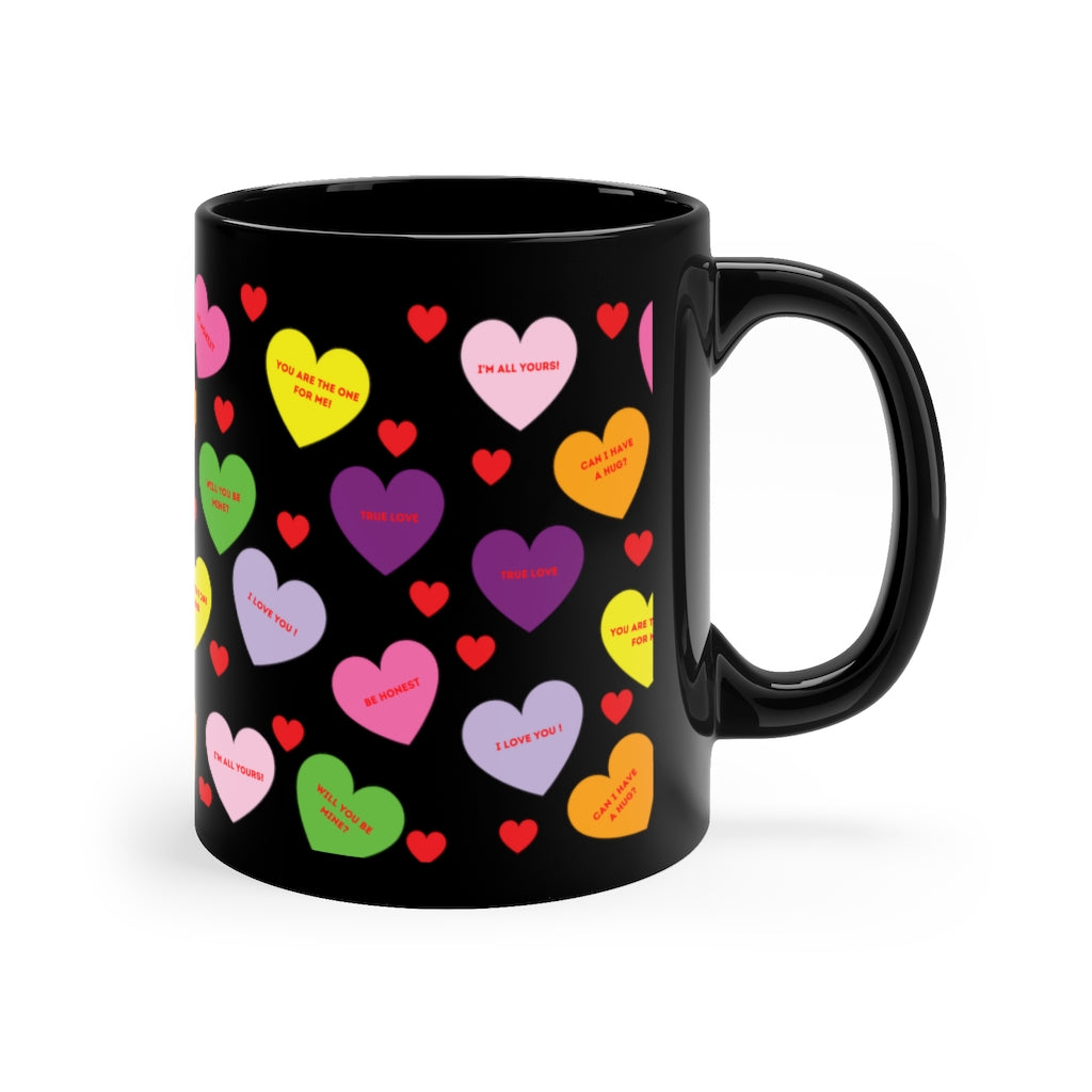 Valentine's Sweet Tart Heart Black Coffee Mug, 11oz