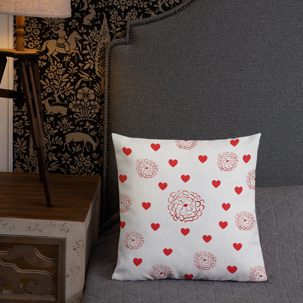 Valentine's Red Hearts and Roses Premium Pillow