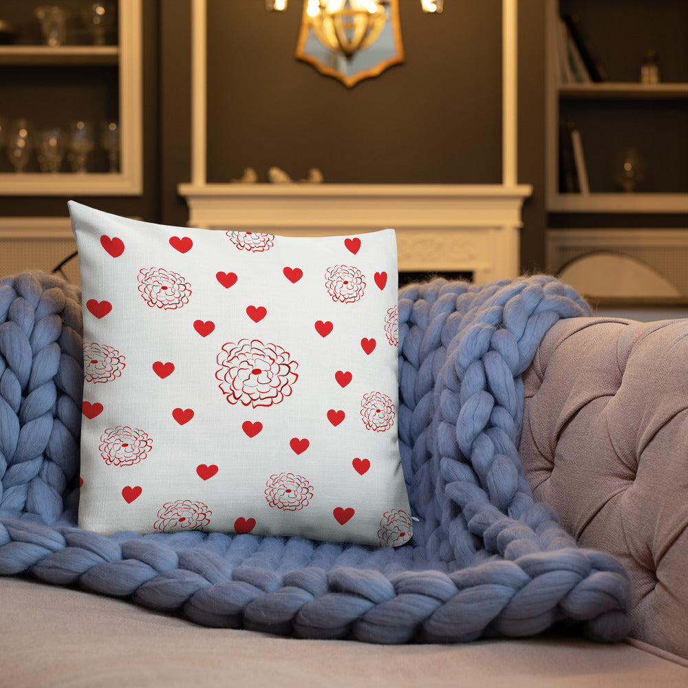 Valentine's Red Hearts and Roses Premium Pillow