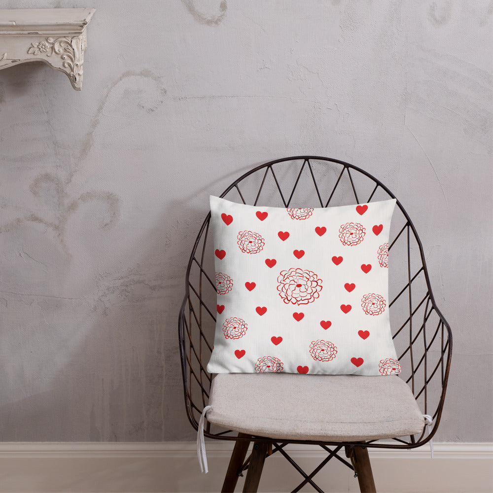 Valentine's Red Hearts and Roses Premium Pillow