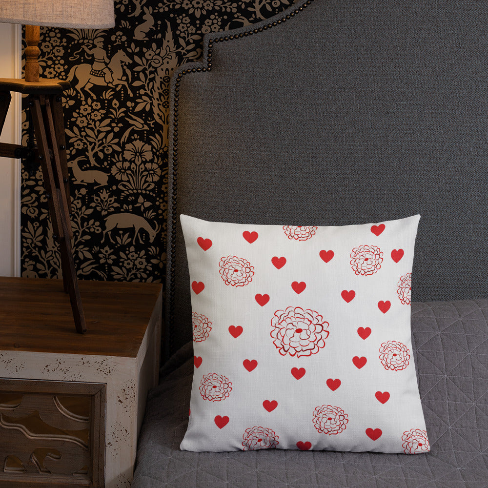 Valentine's Red Hearts and Roses Premium Pillow